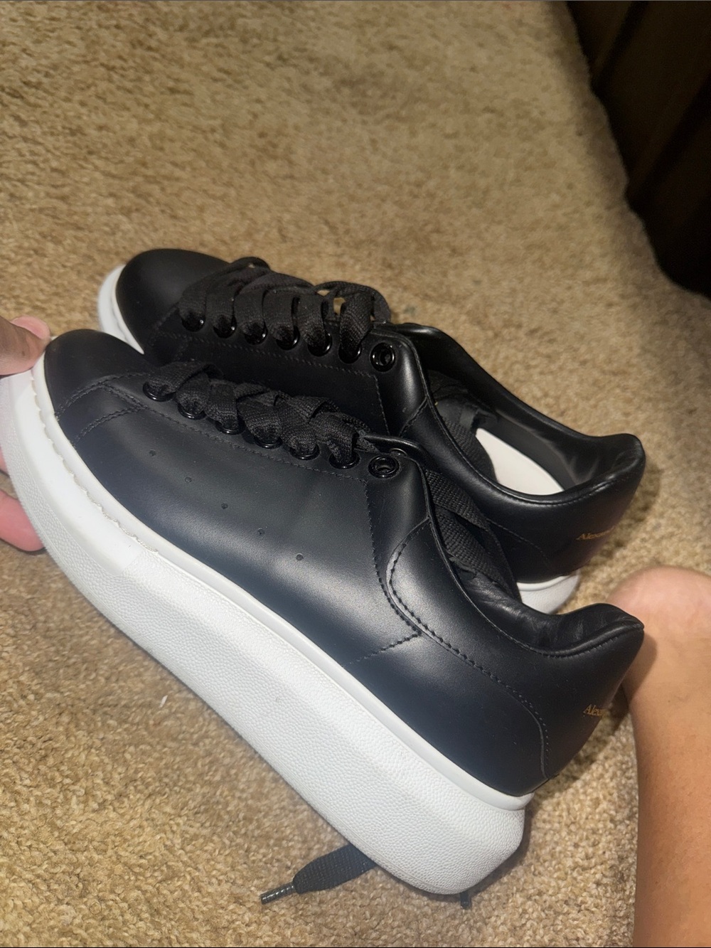 Alexander McQueen Black Leather Platform Sneakers with White Sole